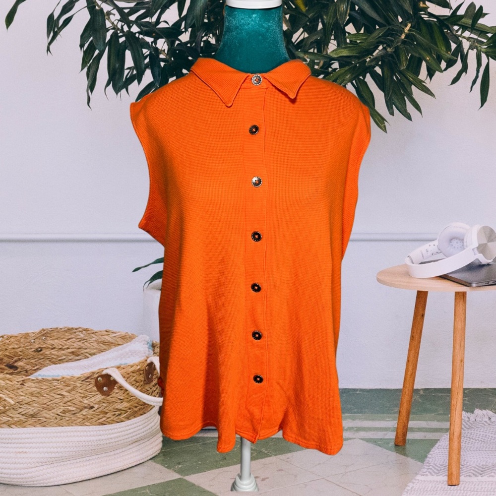 Vintage Waffle Knit Button Up Tank